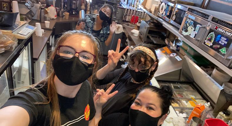 Jessica Frantzides and her coffee shop coworkers.
