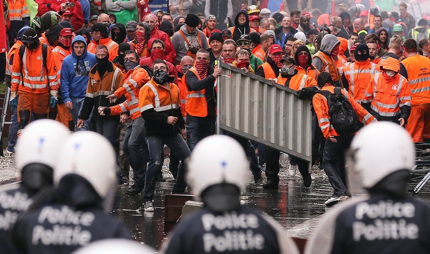 Protest związkowców w Brukseli