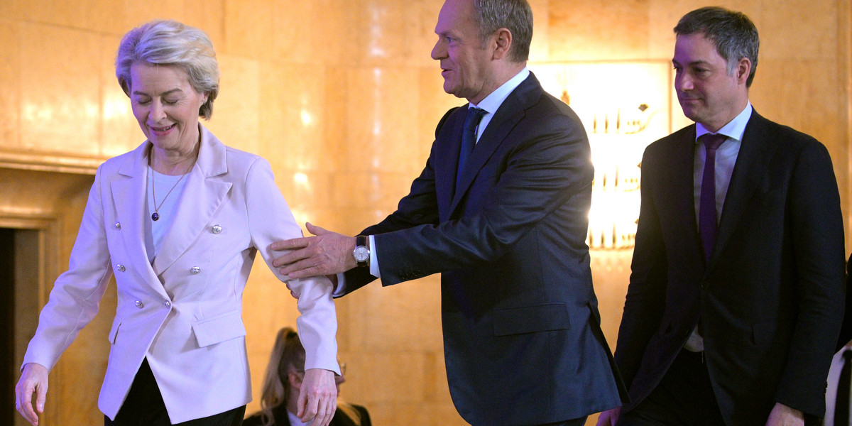 Spotkanie premiera Donalda Tuska z premierem Belgii Alexandrem De Croo oraz przewodniczącą Komisji Europejskiej Ursulą von der Leyen.