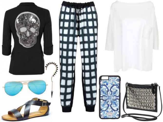 Żakiet – Philips Plein/e-catwalk.pl, sandały – Caprice/caprice.pl, spodnie – CristinaEffe/cristinaeffe.com, bluzka – White House/whitehouse.sklep.pl, torebka – antbag by ania/antbags.pl