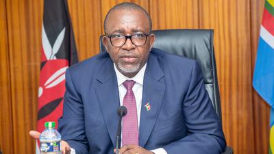 Agriculture CS Mithika Linturi chairs a meeting in his office