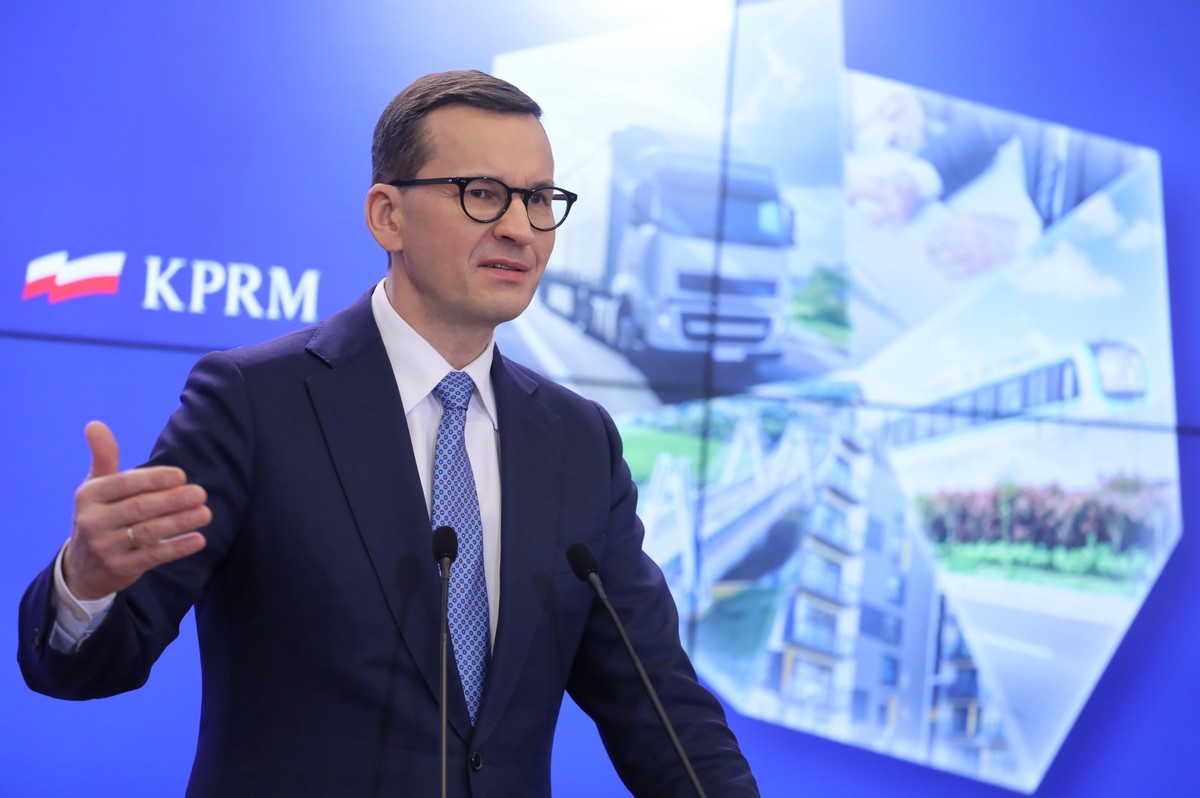 Premier Mateusz Morawiecki. Konferencja dot. Programu Inwestycji Strategicznych „Polski Ład”.