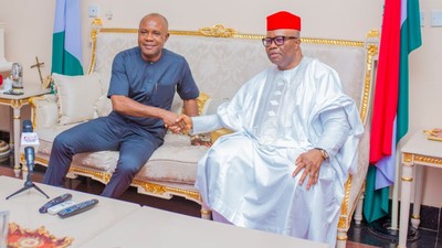 Senate President, Godswill Akpabio and Governor Peter Mbah of Enugu State. [Twitter:SenatorAkpabio]