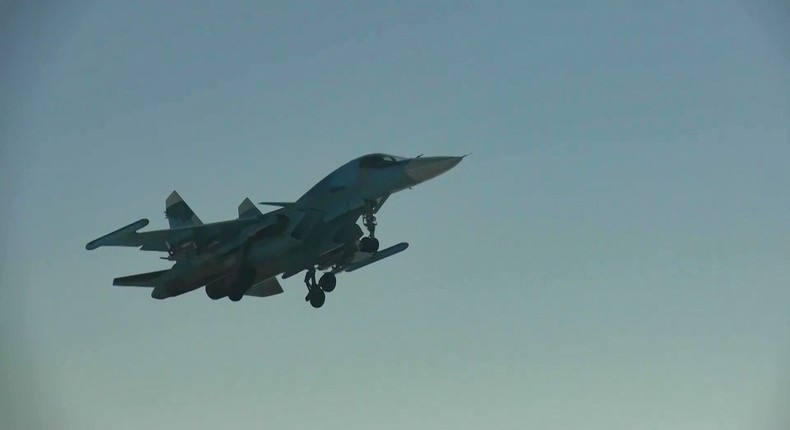 A Russian Su-34 fighter-bomber. This aircraft has been used to drop glide bombs on Ukrainian territory.Photo by Russian Defense Ministry/Handout/Anadolu via Getty Images