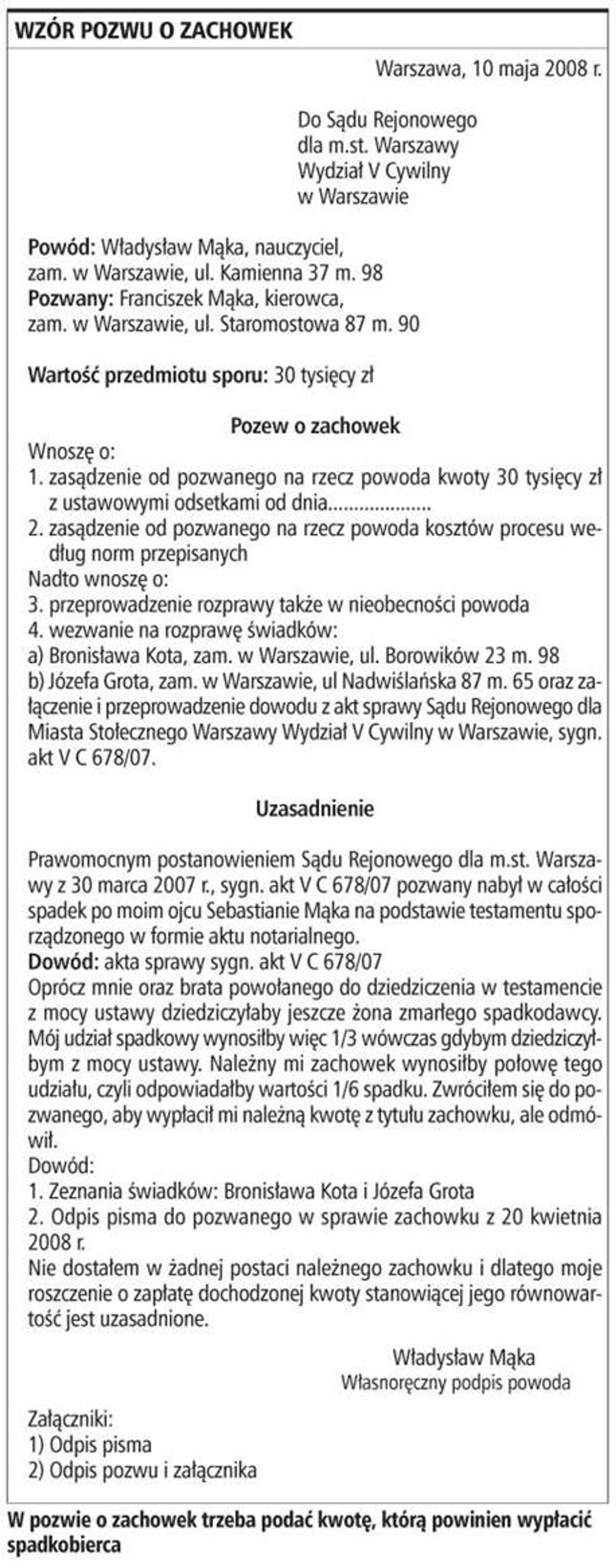 Wzór pozwu o zachowek
