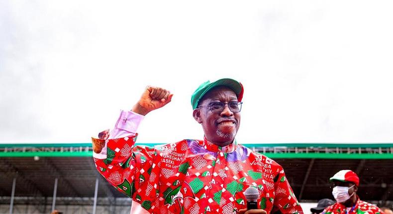 Gov Okowa of Delta State rallies support for Obaseki at the Samuel Ogbemudia stadium on Tuesday, September 15, 2020 (Delta State press corps)