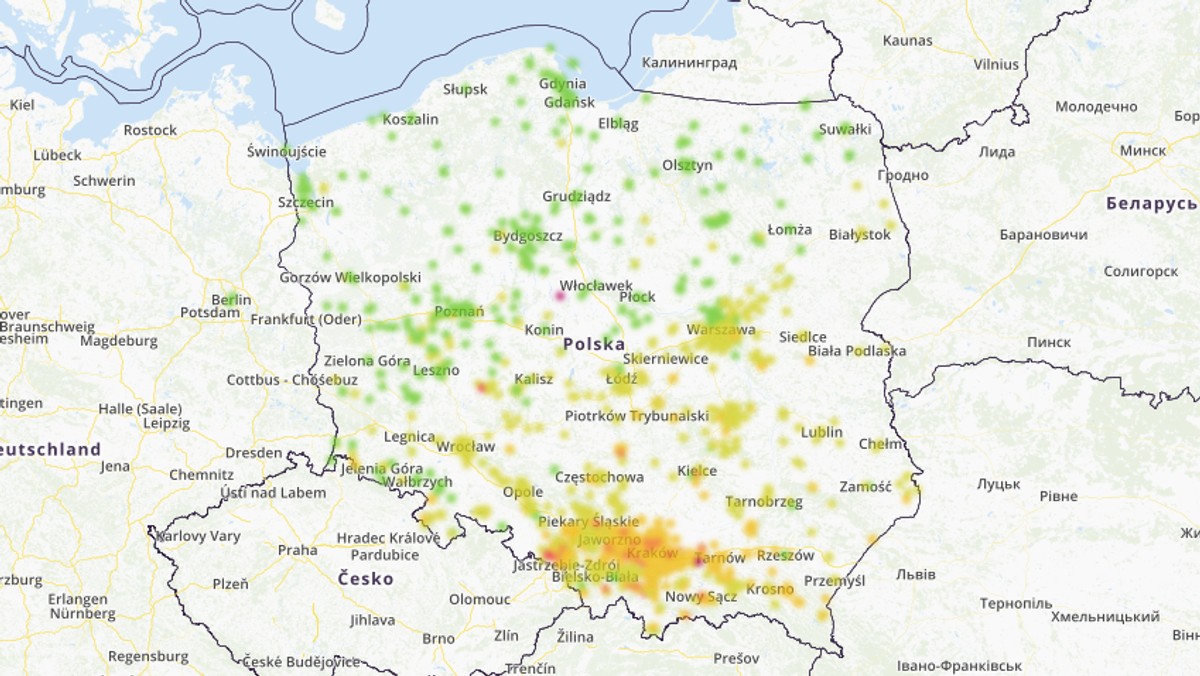 Smog w mieście Kraków - środa 20 lutego