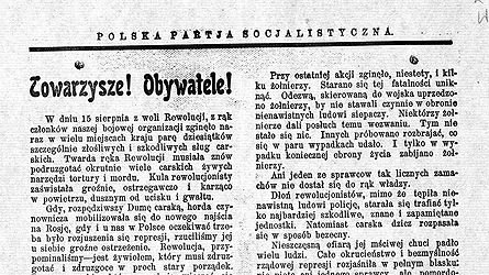 Odezwa do żołnierzy carskich wydana przez PPS dnia 16 sierpnia, dzień po „krwawej środzie” - domena publiczna