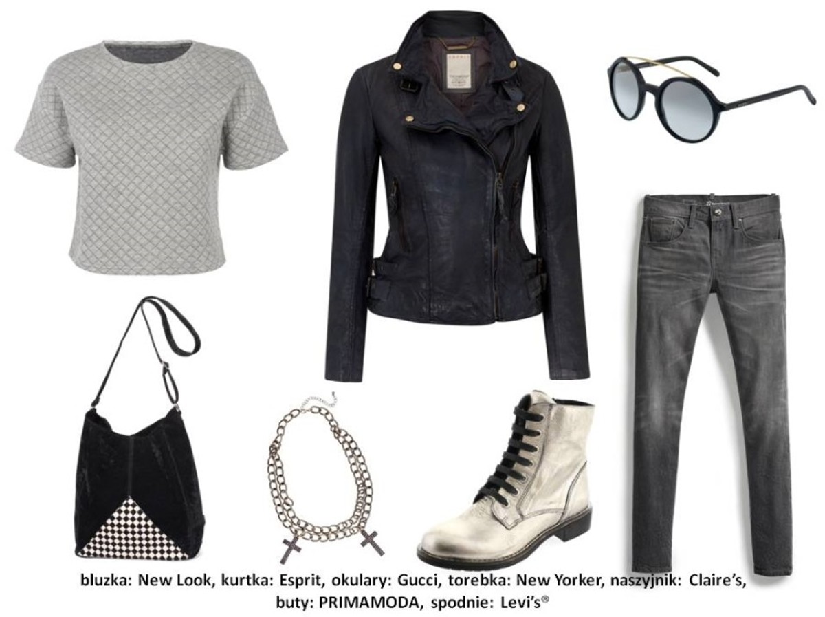 Bluzka New Look: 79,99pln kurtka Esprit: 999pln okulary Gucci: 1390pln torebka New Yorker : 79,95pln naszyjnik Claire’s: 24,90pln buty PRIMAMODA: 449pln spodnie Levi’s®: 439pln