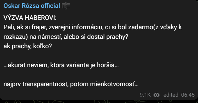Rózsa sa verejne pustil do Haberu.