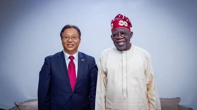 Chinese Ambassador to Nigeria, Cui Jianchun and President Bola Tinubu (Credit: Ripples Nigeria)