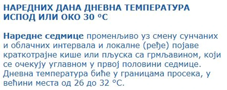 Prognoza za sledeću nedelju