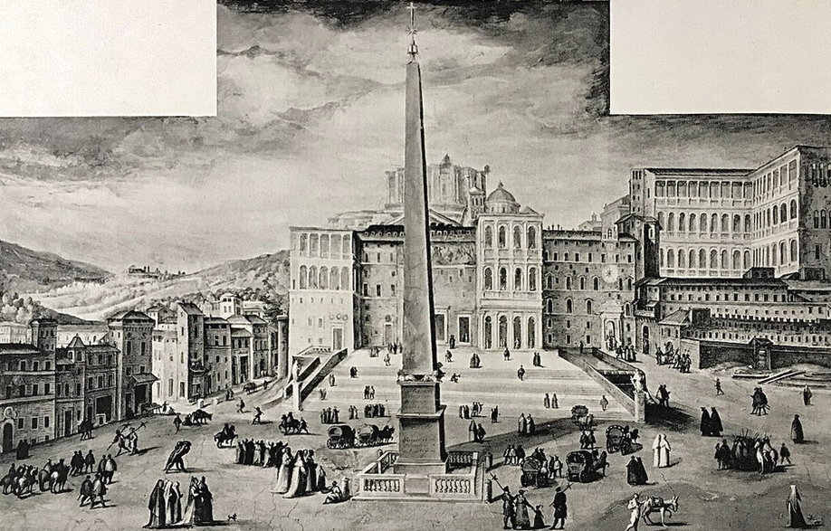 Fresk z widokiem placu św. Piotra zanim jeszcze powstała kopuła i fasada nowej Bazyliki