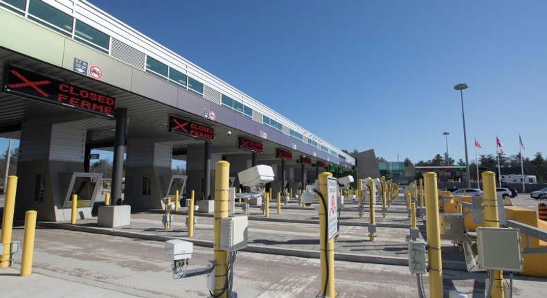 Closed gates are seen in Lansdowne, Ontario at the US-Canada border in March 2020