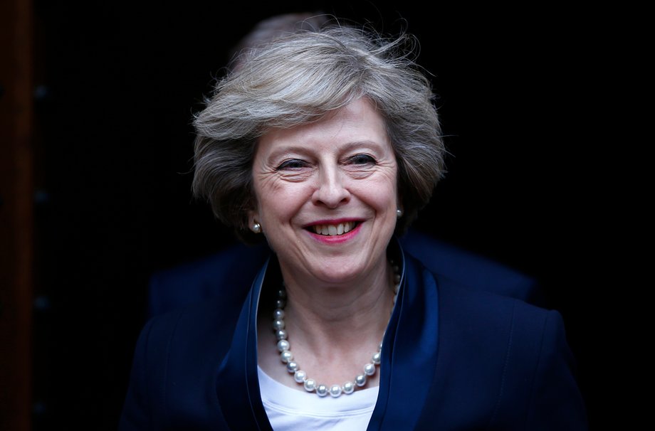 Theresa May emerges to speak to reporters after being confirmed as the leader of the Conservative Party and Britain's next Prime Minister outside the Houses of Parliament in Westminster, central London, July 11, 2016.