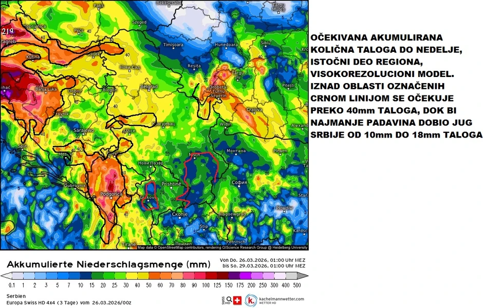 Količina padavina do nedelje