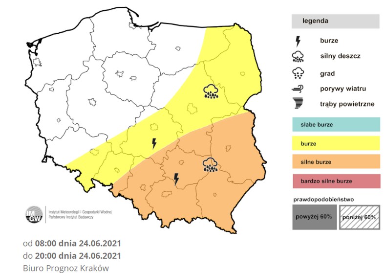 Na wschodzie, południu i w centrum w czwartek należy uważać na burze