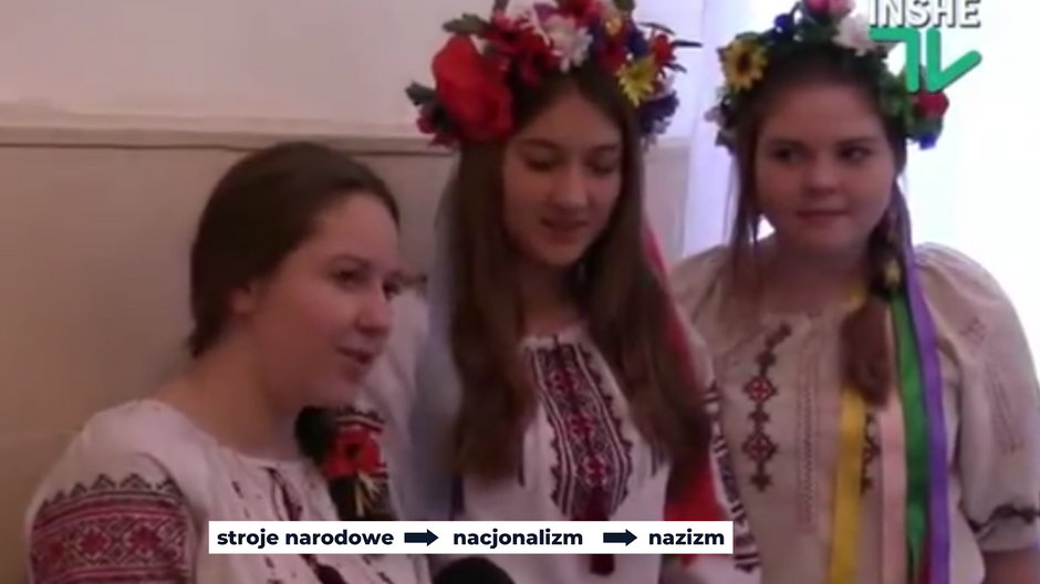 Uczennice ubrane w ukraiński strój narodowy w trakcie szkolnego festynu 