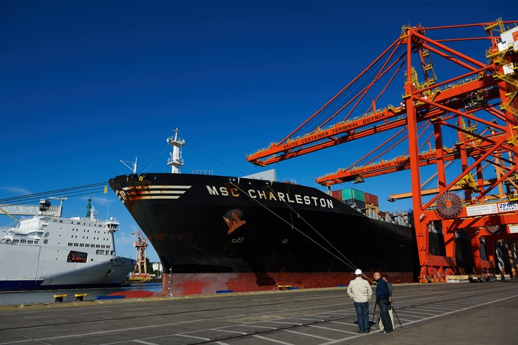 Kontenerowiec MSC Charleston w Gdyni . <br><br>fot. (aw/zuz) PAP/Adam Warżawa