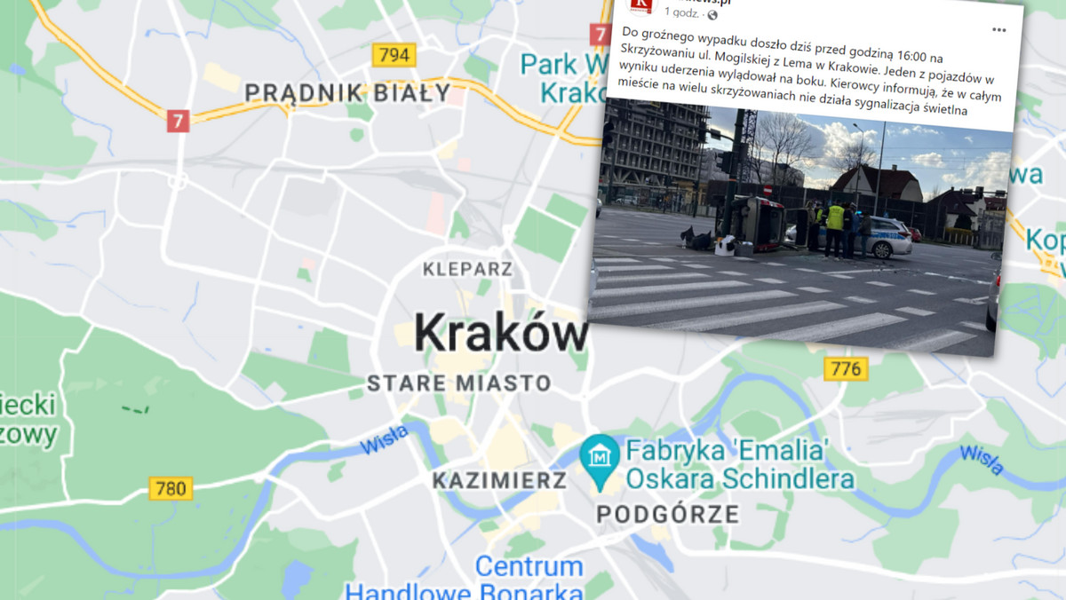 Awarie świateł w Krakowie. Groźny wypadek na skrzyżowaniu