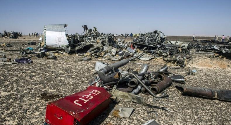 Debris from the A321 Russian airliner in Wadi al-Zolomat in Sinai Peninsula