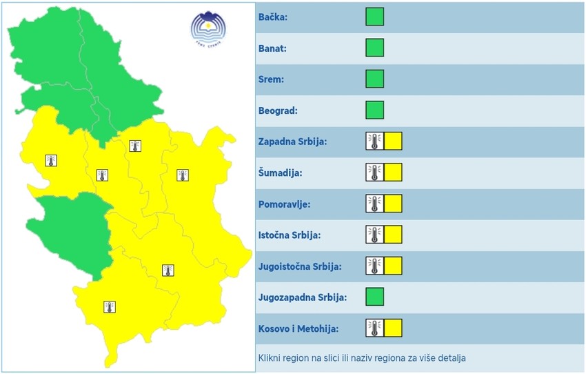 RHMZ meteoalarm za subotu, 19. juli