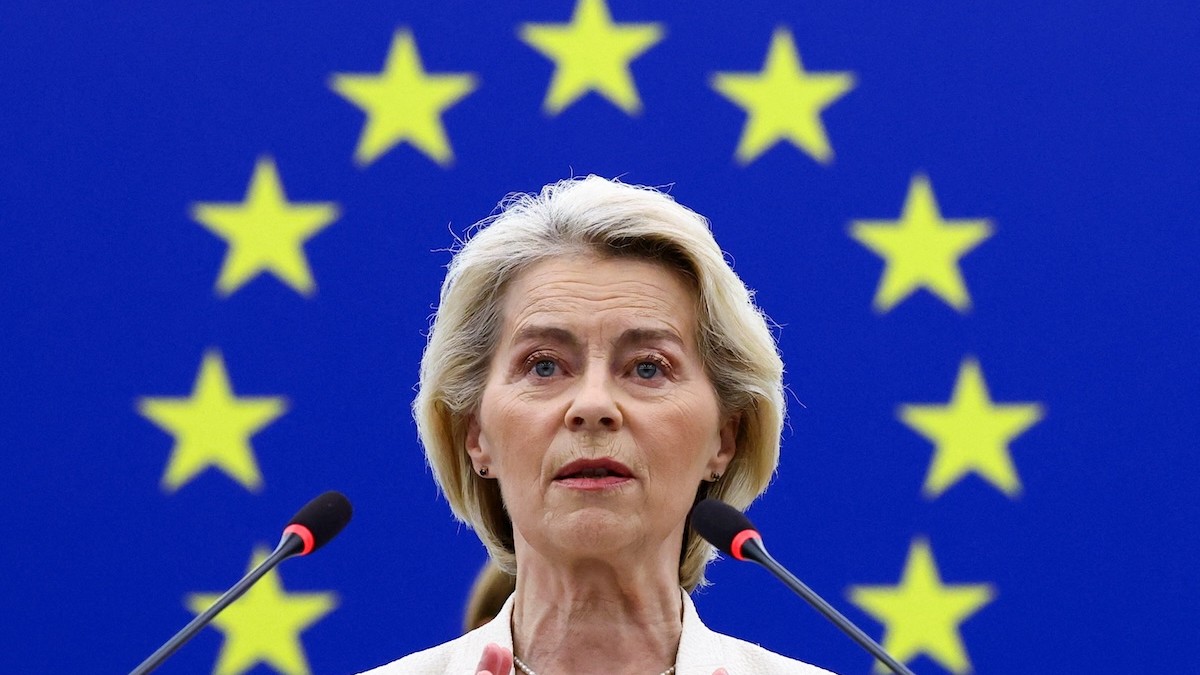 Predsedníčka Európskej komisie Ursula von der Leyenová počas prejavu o stave Únie (SOTEU) v Európskom parlamente v Štrasburgu vo Francúzsku, 16. septembra 2026.