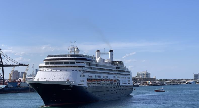 The Zaandam cruise ship pulls into Port Everglades.