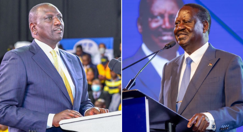 A collage photo of Deputy President William Ruto and Azimio la Umoja presidential candidate Raila Odinga