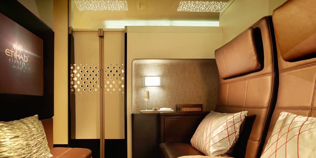 Inside the lounge area on Etihad Airways' The Residence, where the world's most expensive flight is being serviced.