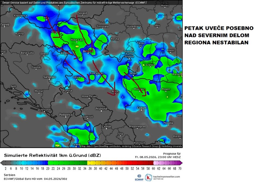 Pljuskovi u petak uveče na severu Srbije