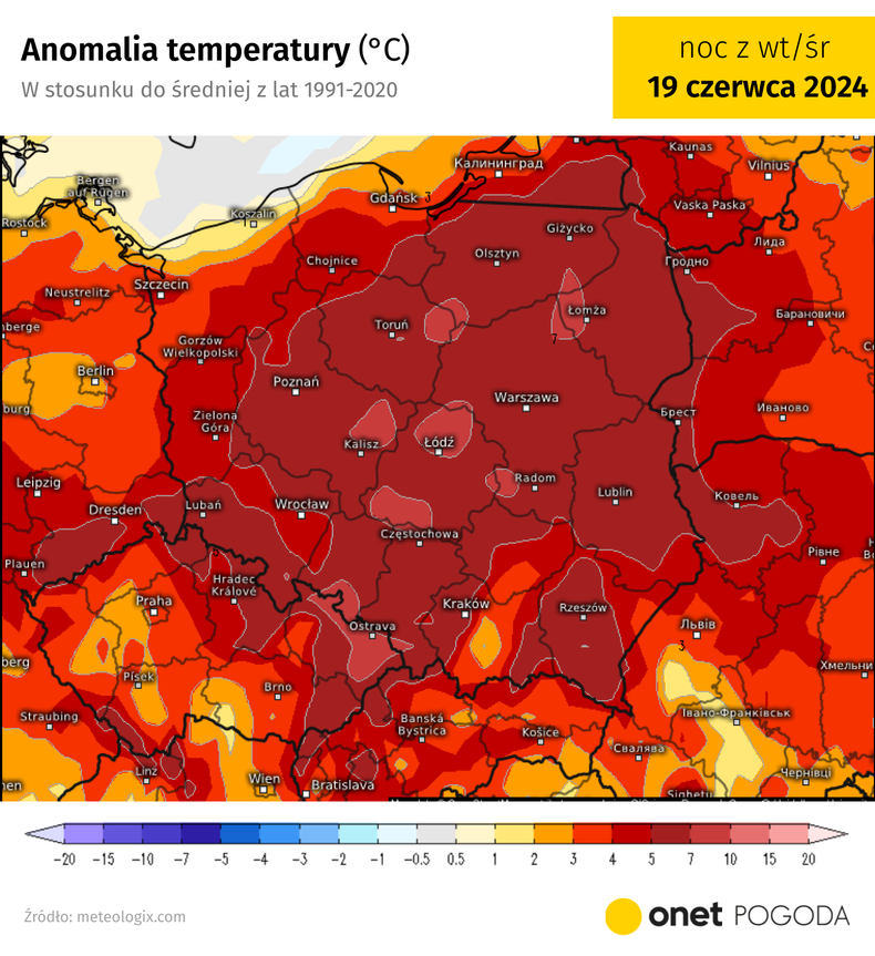 Noc z wtorku na środę w całym kraju ma być cieplejsza od normy o ok. 5-7 st. C