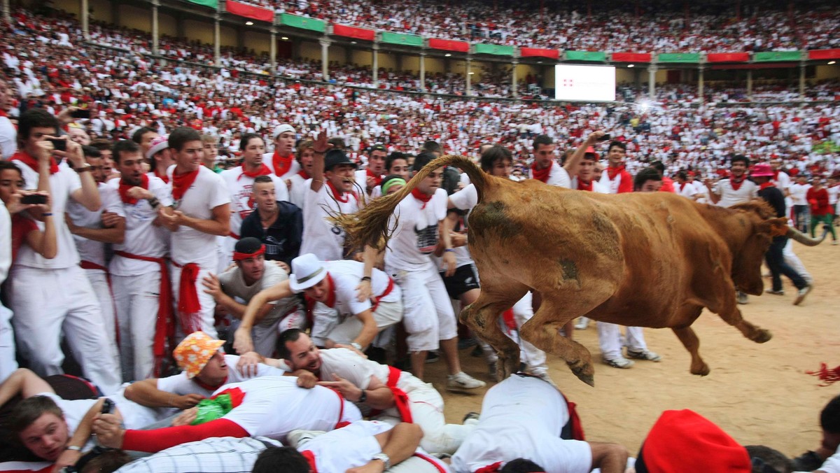 Osiem osób odniosło obrażenia podczas niedzielnej, czwartej gonitwy z bykami w Pampelunie, która odbyła się w ramach dorocznej fiesty ku czci św. Fermina. Kilku uczestników gonitwy potknęło się, upadło i zostało podeptanych przez tłum biegnących.