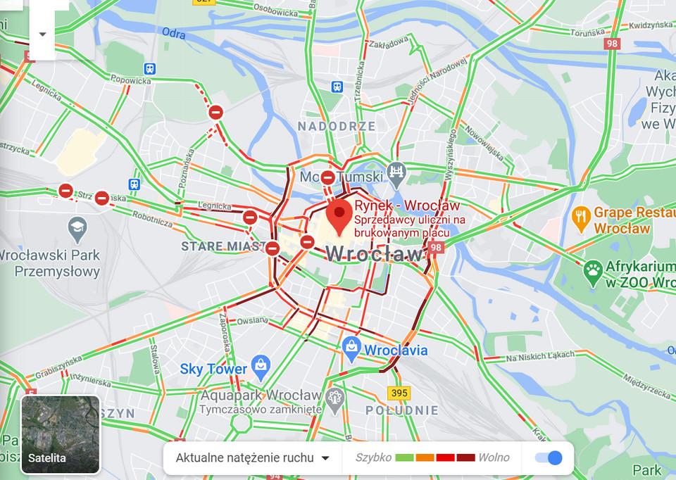 Zablokowane centrum Wrocławia