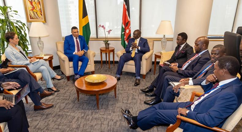 President William Ruto and his delegation meeting Prime Minister of Jamaica Andrew Holness in New York