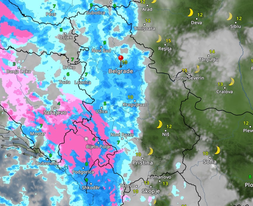Kretanje padavina danas u 21 čas