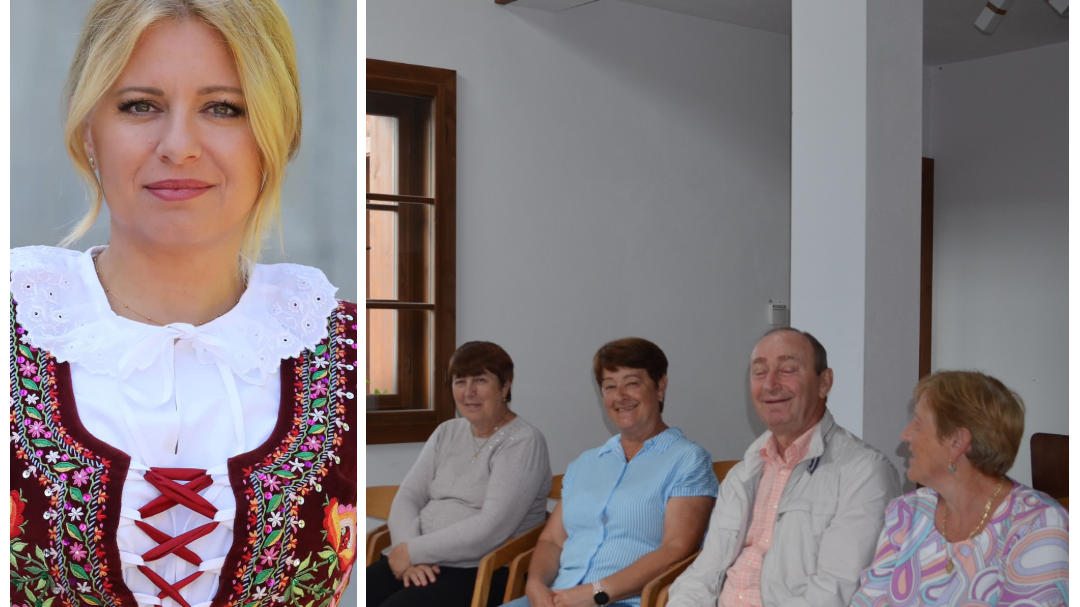 Zuzana Čaputová v kroji od Goralky Daniely Tropekovej z Oravskej Polhory a členovia folklórneho súboru z Oravskej Polhory