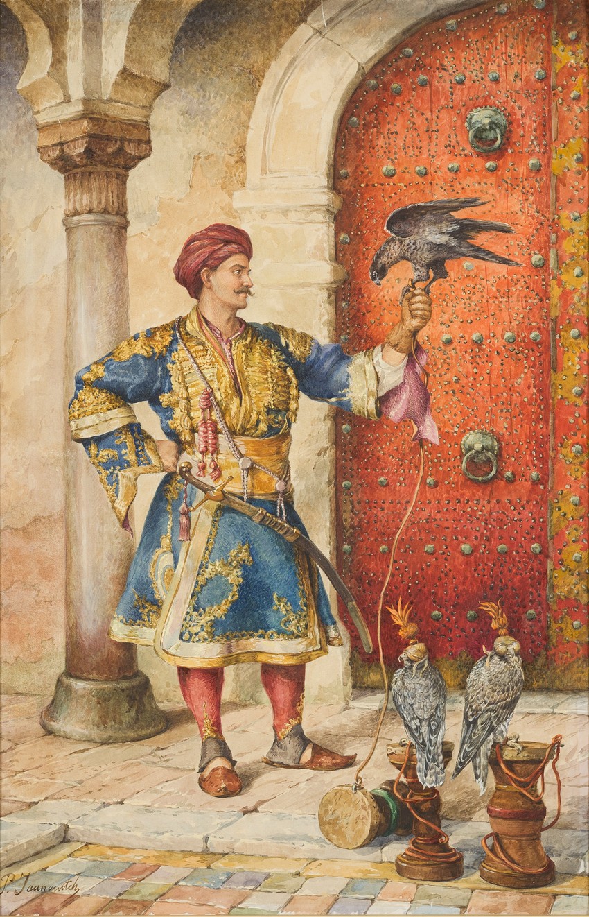 Paja Jovanović "Sokolar", gvaš na kartonu, 60x40 cm