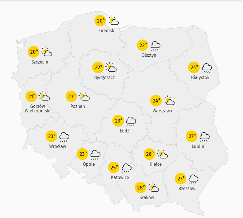  Temperatura w poniedziałek 6 lipca