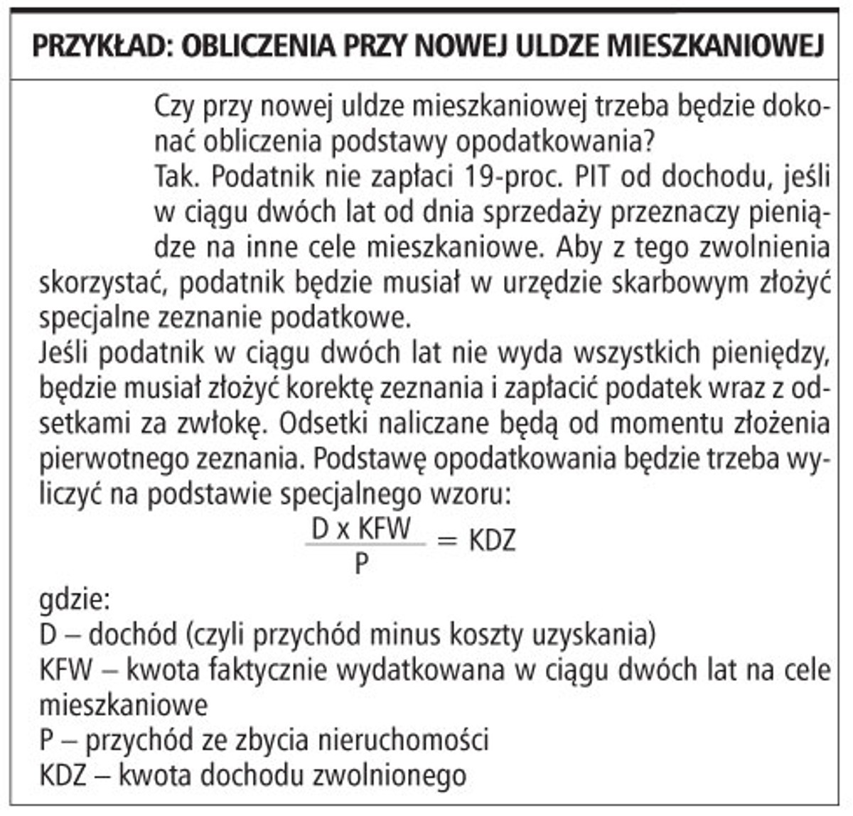 Przykład: obliczenia przy nowej uldze mieszkaniowej