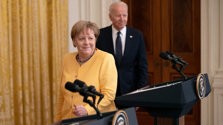 Angela Merkel i Joe Biden podczas wizyty kanclerz Niemiec w Białym Domu, 15 lipca 2021 r.