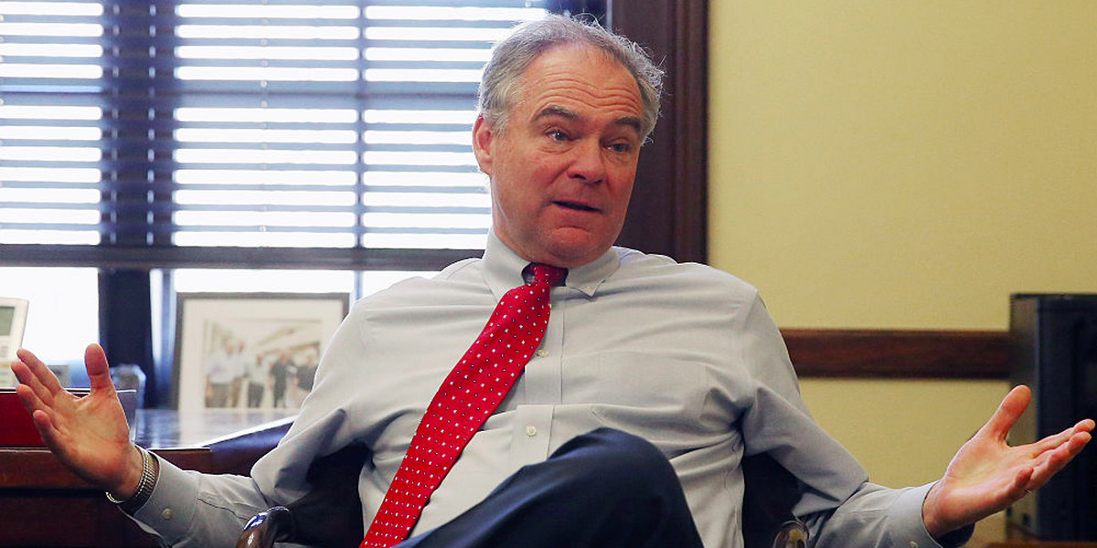 Tim Kaine in his office at the US Capitol.