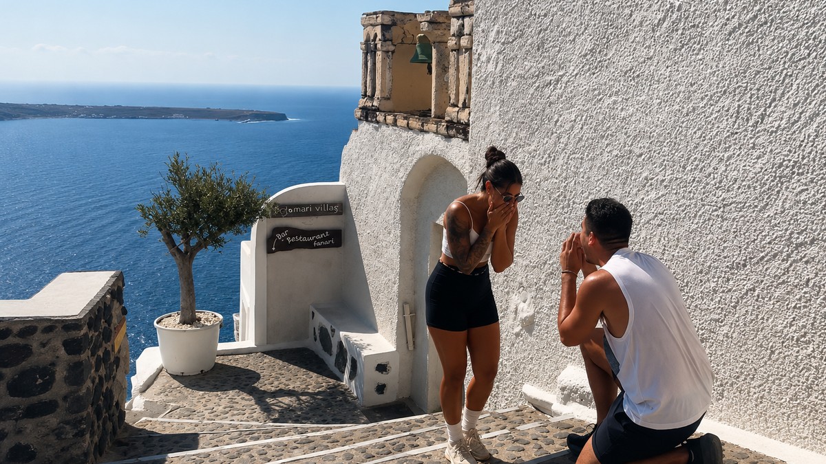 Snimali su svoju veridbu na Santoriniju, a kad su pogledali snimak uhvatili su se za glavu