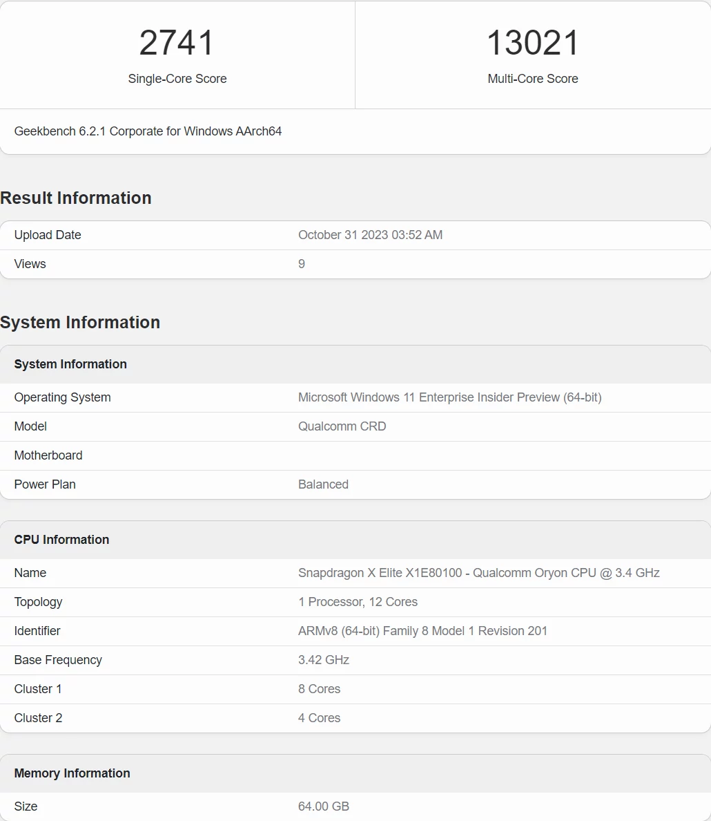 Qualcomm Snapdragon X Elite – Geekbench 6 – pierwsze testy