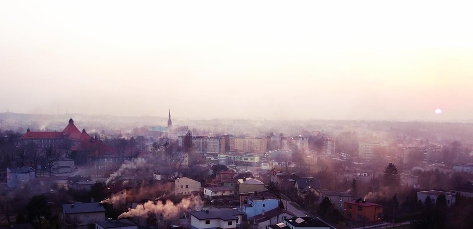 Panorama okolic Rybnika w sezonie grzewczym