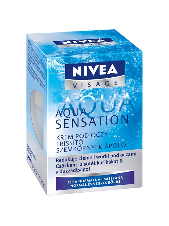 Krem pod oczy Aqua Sensation NIVEA VISAGE wyraźnie redukuje cienie i opuchliznę pod oczami;