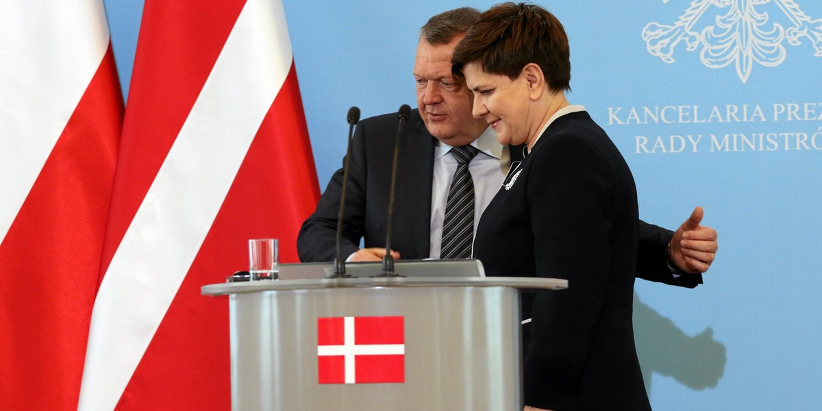 Premier Danii Lars Rasmussen i premier Polski Beata Szydło na spotkaniu m.in. w sprawie Baltic Pipe w kwietniu 2016 r.