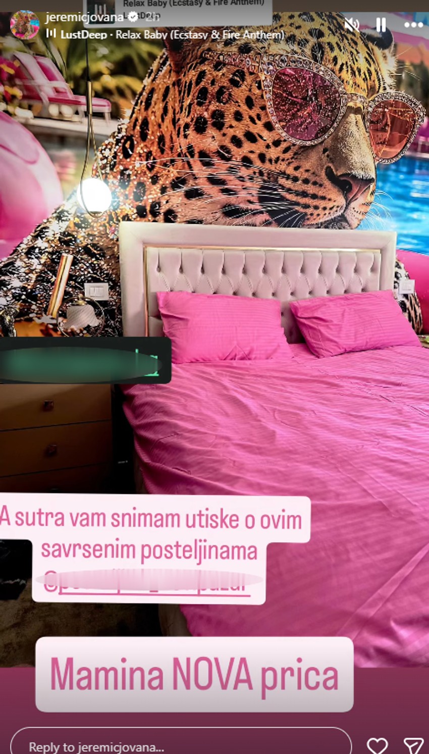 Jovana Jeremić pokzala spavaću sobu