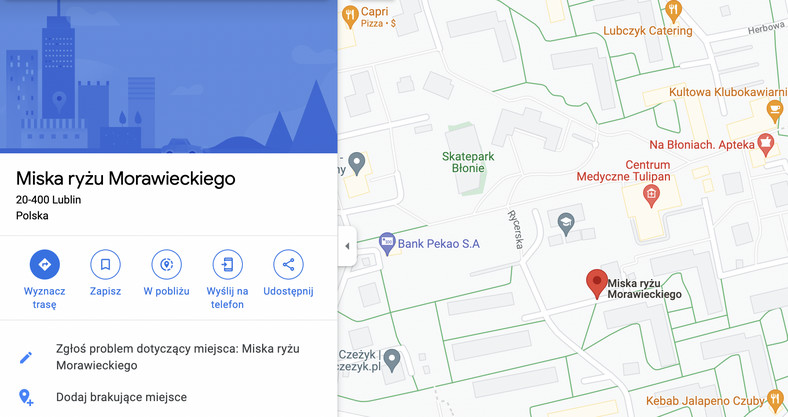 "Miska ryżu Morawieckiego". Nowa ulica w Lublinie (Google Maps)