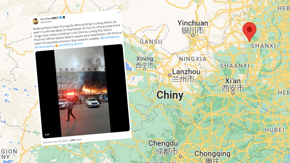 Pożar budynku w Chinach